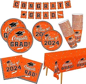 Graduation Party Supplies 2023 Graduation Party Dinnerware Set Orange Disposa...