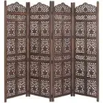 80 in. x 72 in. Large 4-Panel Brown Wood Screen Decorative Room Divider