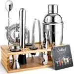 Bartender Kit Cocktail Shaker Set with Stand Bar Tool Bar Set for Drink Mixing Home Bartending Kit 11-Piece Bar Cart Accessories: Martini Shaker, Mixer Spoon, Jigger, Muddler, Strainer & Recipes Gifts