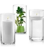 Set of 3 Glass Cylinder Vases 8 Inch Tall - Multi-use: Pillar Candle, Floatin...