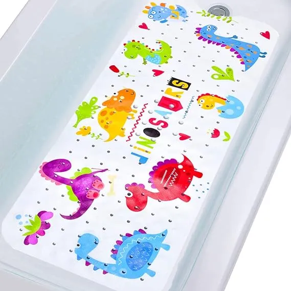 Bath Mat for Tub for Kids Dinosaur Non Slip Bathtub Mat for Baby Toddler 40X16 Inch Long Anti Skid Bathroom Shower Mat with Suction Cups & Drain Holes