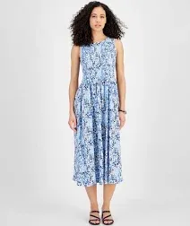 Tommy Hilfiger | Women&#039;s Floral Print Smocked Sleeveless Midi Dress - Breeze Mlt | Realry