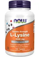 Now L-Lysine 1000 mg Double Strength,100 Tablets