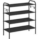 26.7&quot; Wide 4-Tier Fabric Shoe Rack with 4 Hooks Ink Black