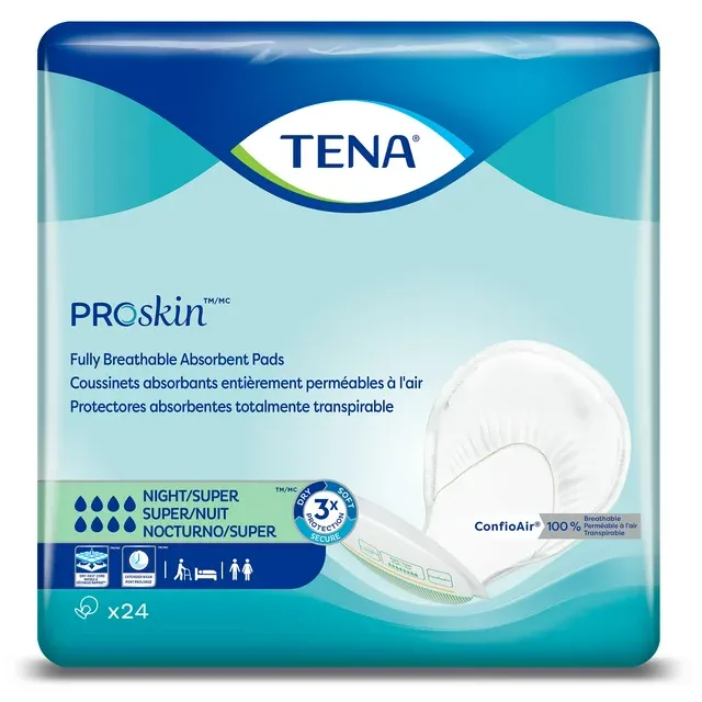 TENA ProSkin Night Super Absorbent Pads, Heavy Absorbency, Unisex, 24 count