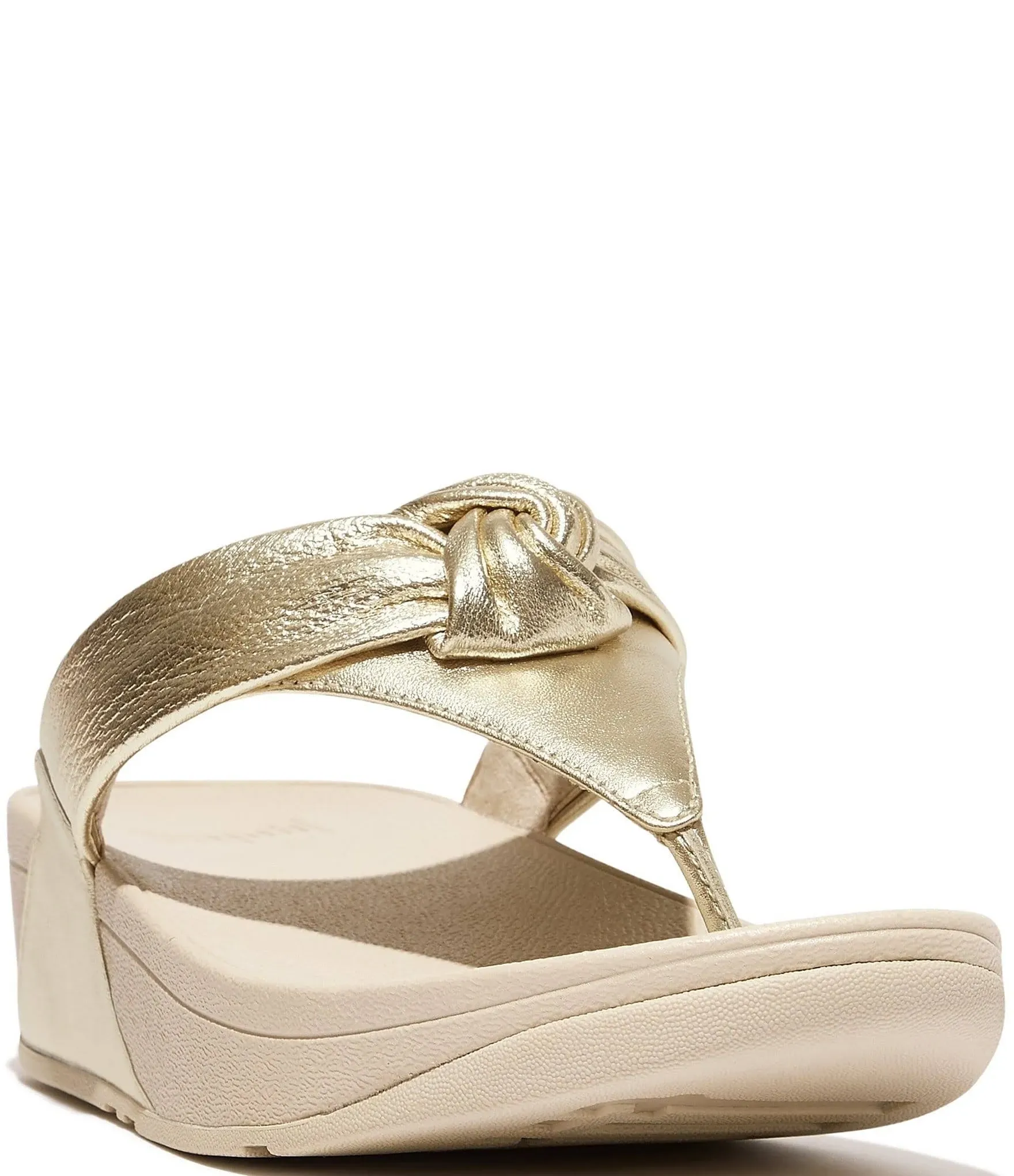 Fitflop Lulu Padded-Knot Metallic Leather Platform Wedge Toe Post Sandals, Womens ...