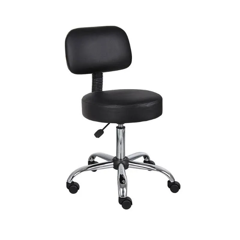 Medical Drafting Stool with Back Cushion - Black