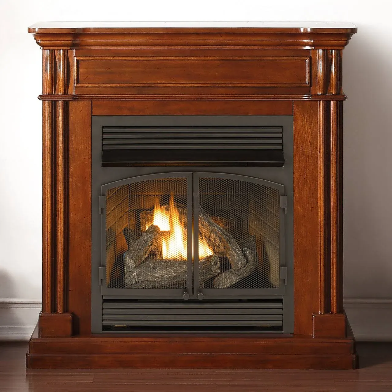 Duluth Forge Dual Fuel Ventless Fireplace - 32,000 BTU, T-Stat Control, Autumn Spice Finish