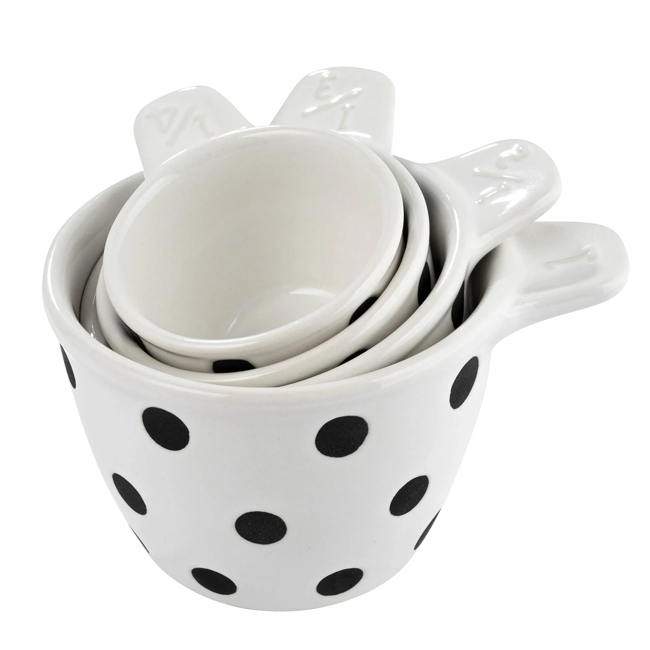 Ceramic Measuring Cups with Polka Dots, Set of 4 Sizes, Black and White