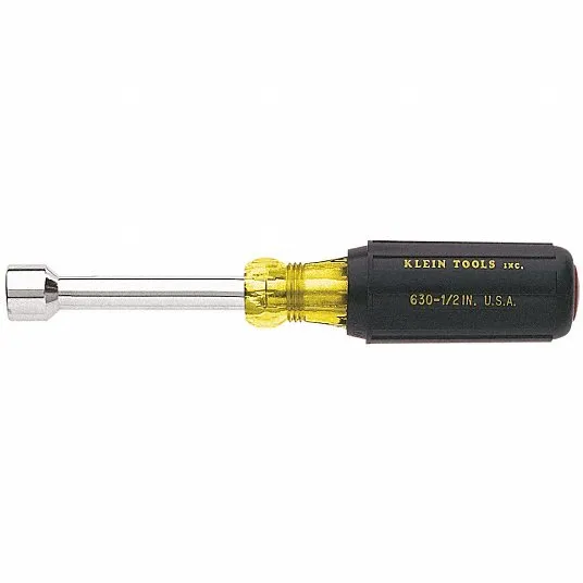 KLEIN TOOLS Hollow Round Shank Nut Driver: 5/8 in Tip Size, 9 1/4 in Overall Lg, 4 in Bolt Clearance