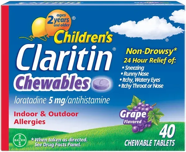 CLARITIN Children&#039;s Allergy Chewable Tablets Grape Flavored 10ct