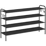 44.9" Wide 4-tier Fabric Shoe Rack With 4 Hooks Ink Black