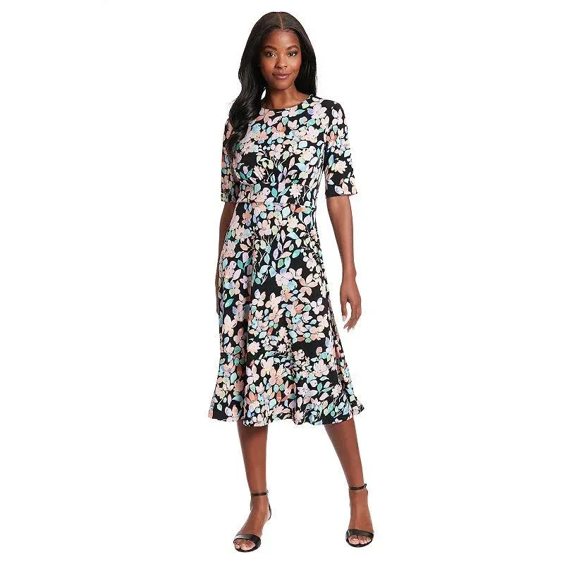 NEW London Times Floral Printed Matte Jersey A-line Midi Size 14P