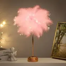 BDUSXYZ Pink Feather Lamp - LED Atmosphere Feather Night Lights Bedside Lamps for Mother, Girlfriend Home Girl Room Wedding Decoration