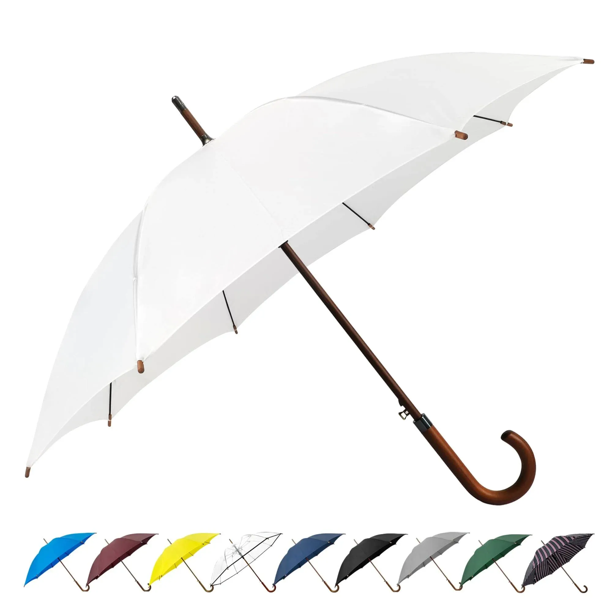 SoulRain 48" Arc Classic Wood Handle Umbrella Auto Open Windproof clear Unbreakable Stick Rain Umbrella