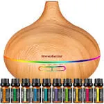 InnoGear Aromatherapy Diffuser & 10 Essential Oils Set, 400ml Diffuser Ultrasonic Diffuser Cool Mist Humidifier with 4 Timers 7 Colors Light Waterless Auto Off for Large Room Office, Yellow Wood Grain