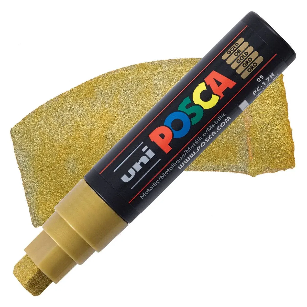 Uni-Posca (PC-17K) Gold Paint Marker with 15mm Broad Chisel Tip | Designed for Ambidextrous Use | Water-resistant ink for Extensive Backgrounds and Professional Art Projects