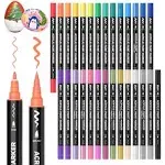 Shuttle Art 28 Colors Dual Tip Acrylic Paint Markers, Brush Tip and Fine Tip Acrylic Paint Pens for Rock Painting, Ceramic, Wood, Canvas, Plastic,