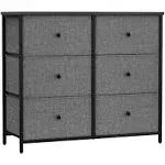 SONGMICS Dresser for Bedroom, Chest of Drawers, 6 Drawer Dresser, Closet Fabric Dresser with Metal Frame, Gray and Black with Wood Grain Ults323g22, 1