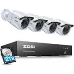 ZOSI 4K Ultra HD Security Camera System,4pcs 8MP IP66 Weatherproof Outdoor Surveillance Bullet Cameras,Color Night Vision,Human Detection,8 Ports 16CH 4K Video NVR with 2TB HDD for 24/7 Recording