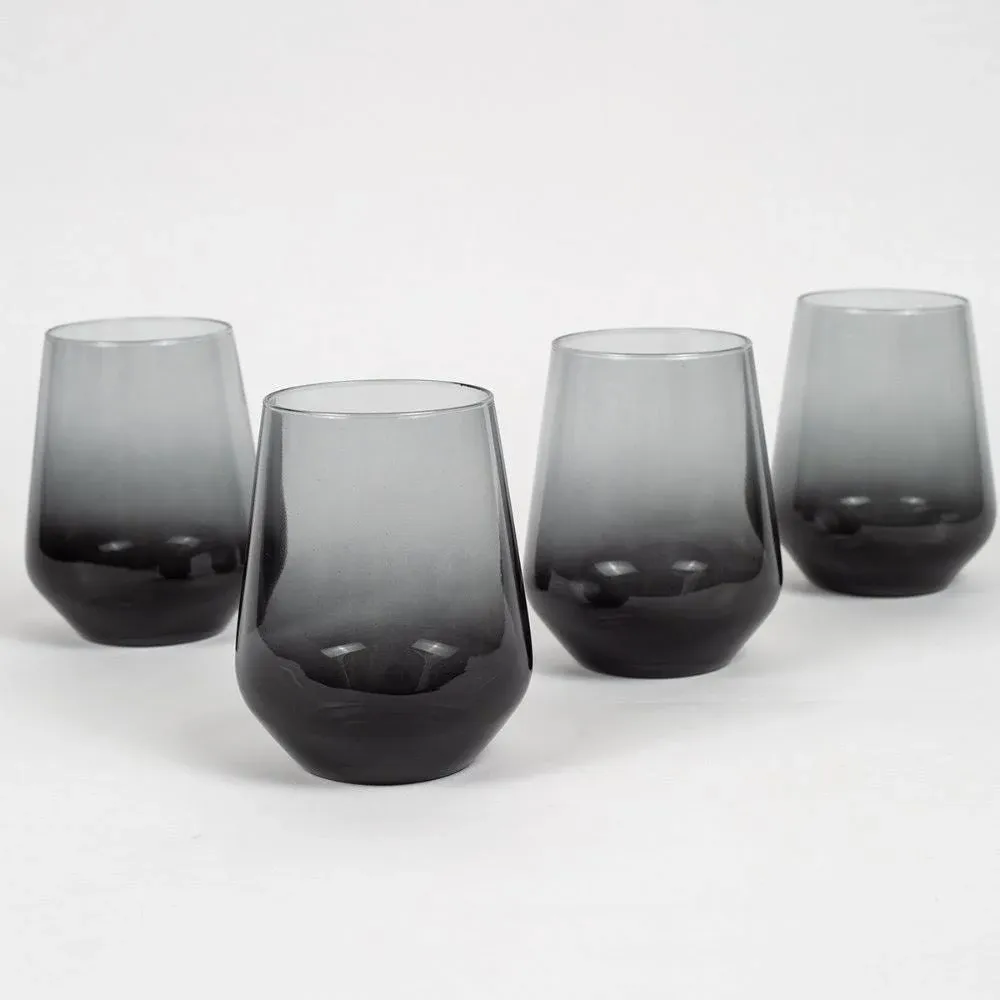 Stemless Wine Glasses – Gradient Black Wine Glasses Set of 4 – 14.3oz Colorfu...