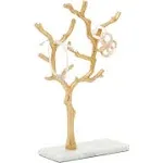 Decmode 9 inchw 13 inch Gold Marble Tree Jewelry Stand