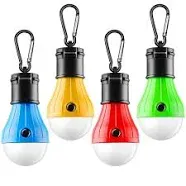 LED Camping Tent Lantern, Portable Outdoor Waterproof Emergency Light Bulb, Battery Powered with Clip Hook, Super Bright, for Hiking, Party，Camping, Fishing, Power Failure (=4 Packs, Multi-Color)