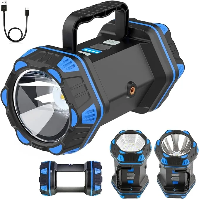 Led Camping Lantern Rechargeable, Camping Flashlight 1500LM, 8 Light Modes, Camping Lights 4800 Capacity, Portable Bright Flash Light for Emergencies, Power Outages, Hurricane, Hiking (Blue 1PACK).