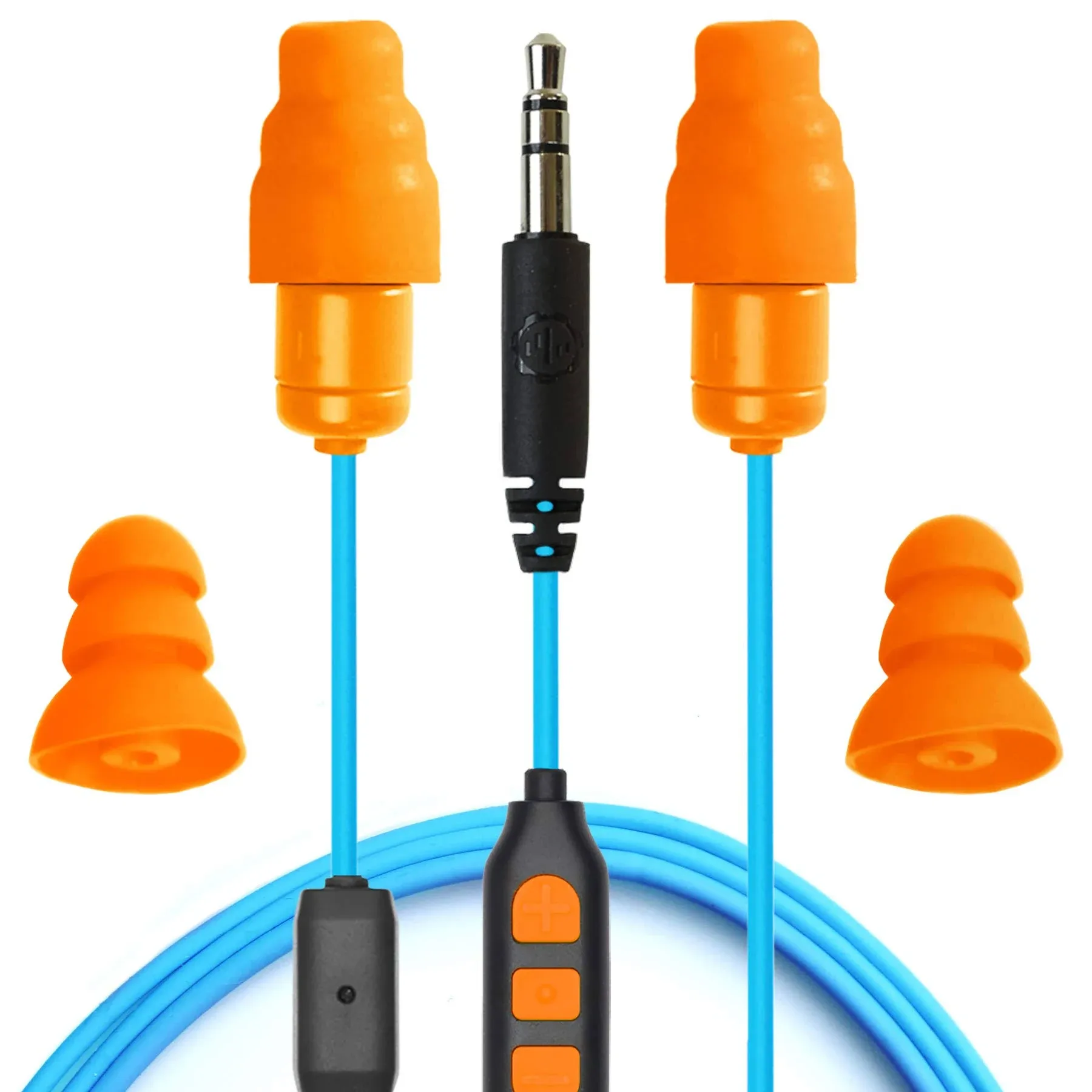 Plugfones - PGP-UO - Guardian Plus 29 dB Nylon/Silicone/Soft Foam 3.5 MM Jack Earplugs/Earphones w/Mic Blue/Ora