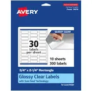 Avery® Glossy Permanent Labels With Sure Feed®, 94216-CGF10, Rectangle, 3/4" x 2-1/4", Clear, Pack Of 300