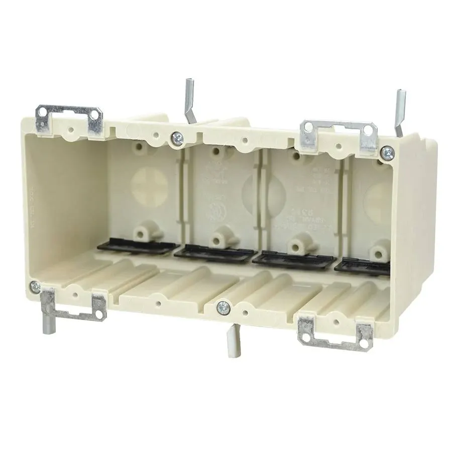 Allied Moulded Products 9314-EWK Fiberglass Reinforced Thermoset Polyester 4-Gang Residential/Receptacle Electrical Switch Box 7-11/16 Inch x 3-3/4 Inch x 3-9/16 Inch 70 Cubic-Inch FiberglassBox