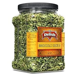 Gourmet Dried Broccoli Dices by It’s Delish, 28 OZ Jumbo Container Jar | Vegan and Kosher Dried Vegetables for Convenient Meals and Cooking