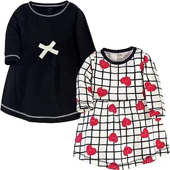 Touched by Nature Baby Organic Cotton Dresses, Black and Red Heart Long Sleeve 2-Pack