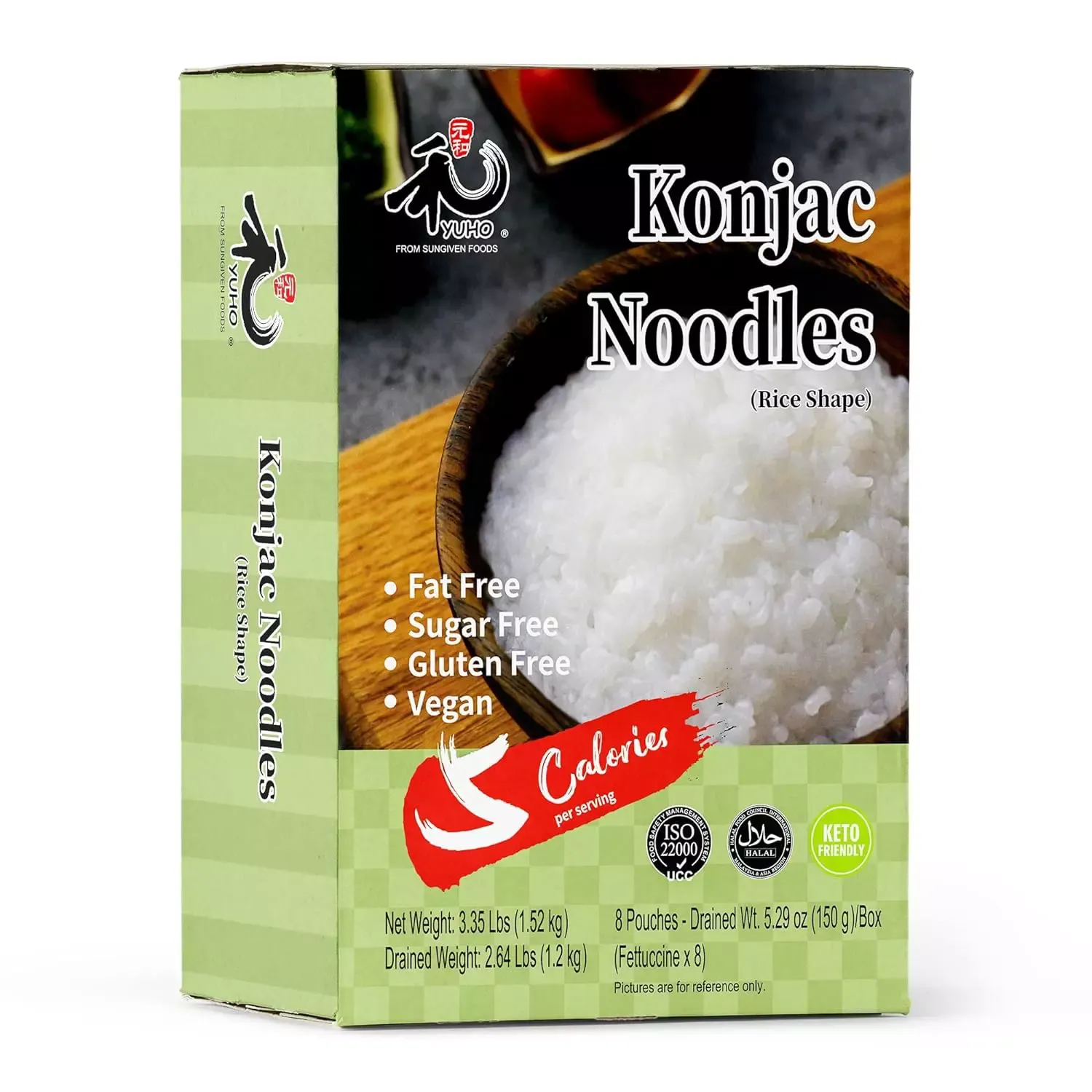 YUHO Shirataki Konjac Rice, 8 Pack Inside, Vegan, Low Calorie Food, Gluten Free,