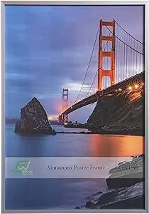 FrameWorks 13x19 Brushed Aluminum Poster Frames – Modern Brushed Metal Design w/Shatterproof Plexiglass, Perfect for Posters, Artwork, Paintings, Wall Displays – Home or Office Decor, Silver - 1 Pack