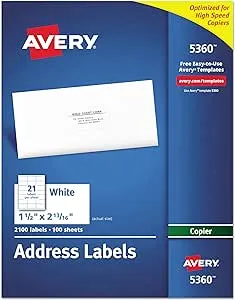 Avery Copier Address Labels 1 1/2 x 2 13/16 White 2100/Box 5360