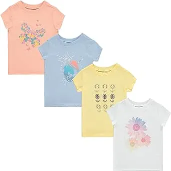 BTween Girls 4-Piece Summer Tops | Fashionable Short Sleeve T-Shirt | Casual Daily Shirt for Kids - Assorted Colors