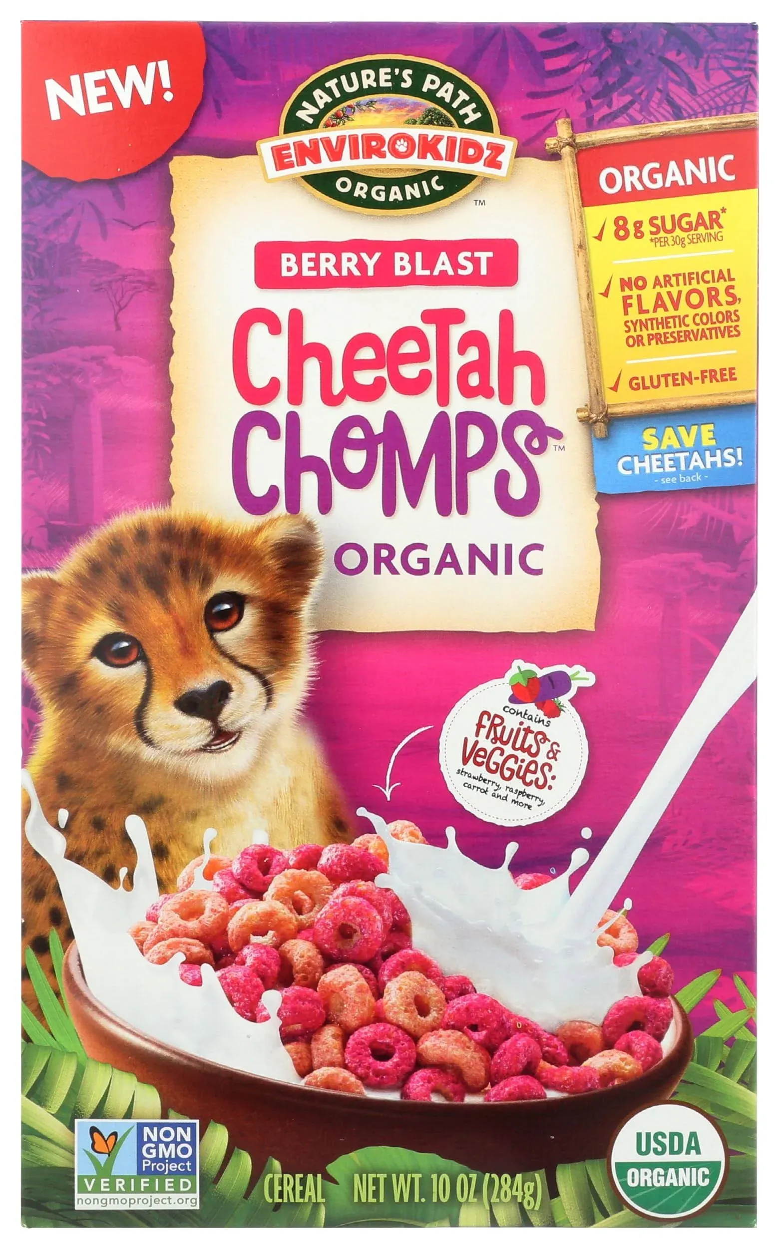 Natures Path Organic Envirokidz Cereal, Organic, Berry Blast, Cheetah Chomps - 10 oz