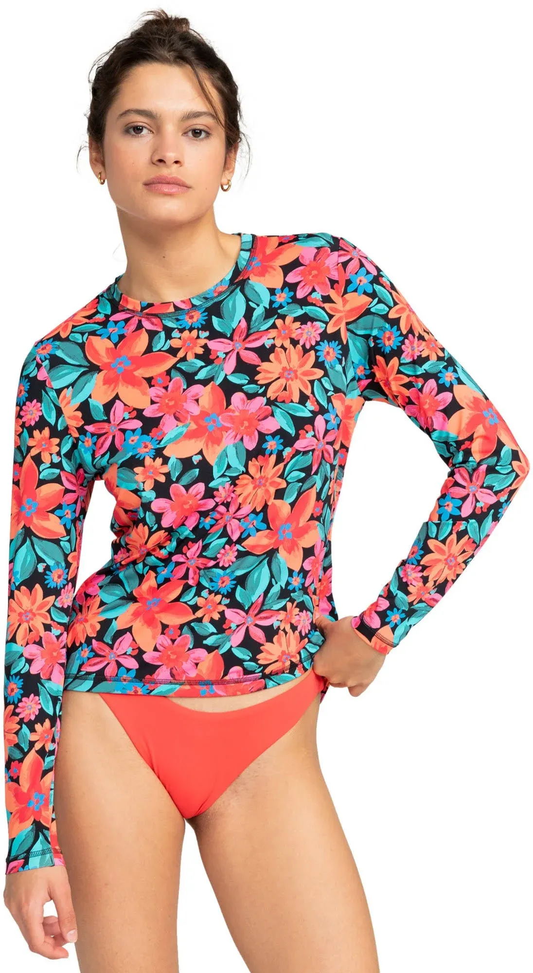 Roxy Sea Skippin' Long Sleeve Rashguard in Anthracite Floral