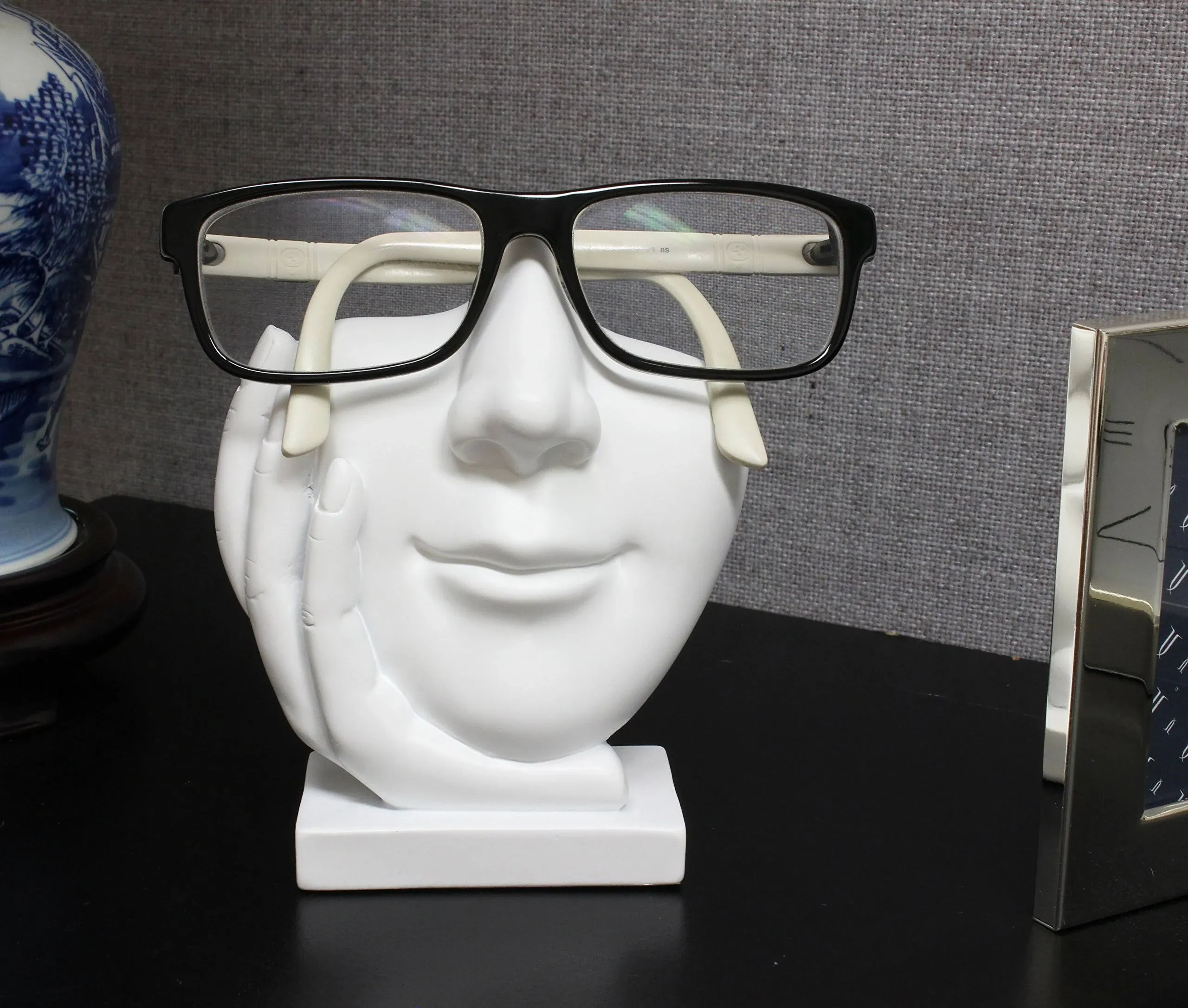 Artsy Face Eyeglass Holder Stand - Sculpted Nose for Eyeglasses or Sunglasses, Life is Good, White