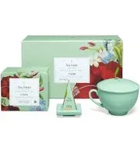 Tea Forte Fleur Gift Set with Cafe Cup, Tea Tray and 10 Handcrafted Pyramid Tea Infuser Bags