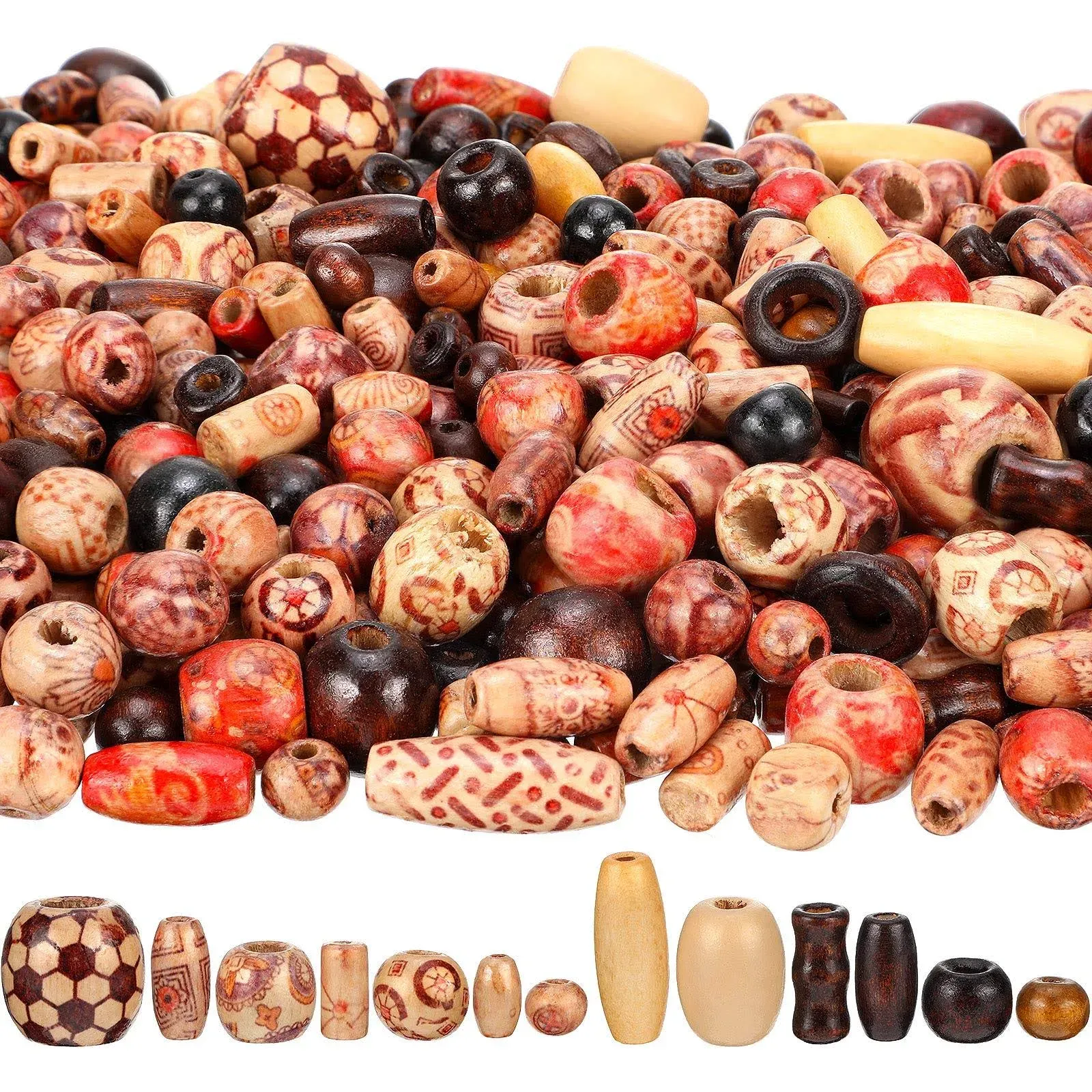 Gejoy 800 Pieces Printed Wooden Beads Loose Wood Beads Assorted Natural Woode...