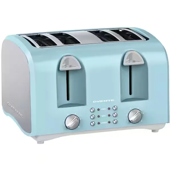 1400-Watt 4-Slice Light Blue Toaster with Extra Wide Slots, 6-Shade Browning Setting, Countertop Toaster