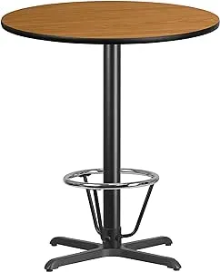 Flash Furniture 36'' Round Natural Laminate Table Top with 30'' x 30'' Bar Height Table Base and Foot Ring