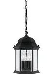 DESIGNERS FOUNTAIN 3-Light Devonshire Hanging Lamp, 10 Inch Outdoor Lantern Lighting Fixture, Clear Glass Lighting, Black, 2984-BK