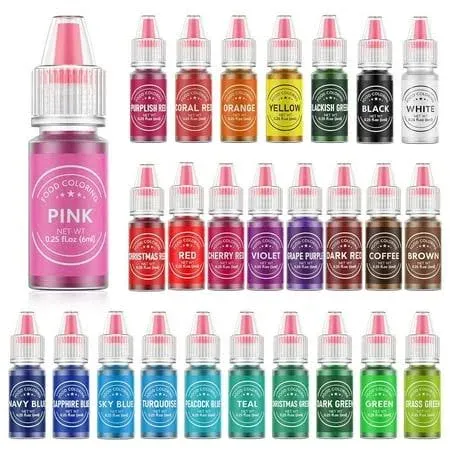 Food Coloring for Baking - 26 Vibrant Cake Coloring Liquid Set for Dessert Decorating, Food Grade Food Dye for Icing,Fondant,Cookies,Easter Egg,Making DIY Supplies Kit- 0.25 Fl. oz (6 ml)/Bottles