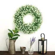 Efavormart 2 Pack | 22" Green Artificial Lifelike Boxwood & Fern Spring Wreath for Front Door Decor Boxwood Wreath with Big Berries, Farmhouse Greenery Wreath Outside Year Round - Indoor/Outdoor