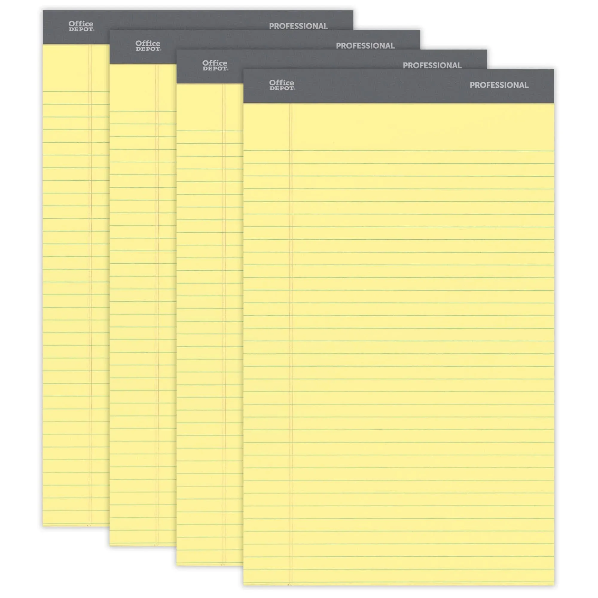 Office Depot Brand Professional Legal Pad, Canary, Legal Ruled, 4 Pads/Pack