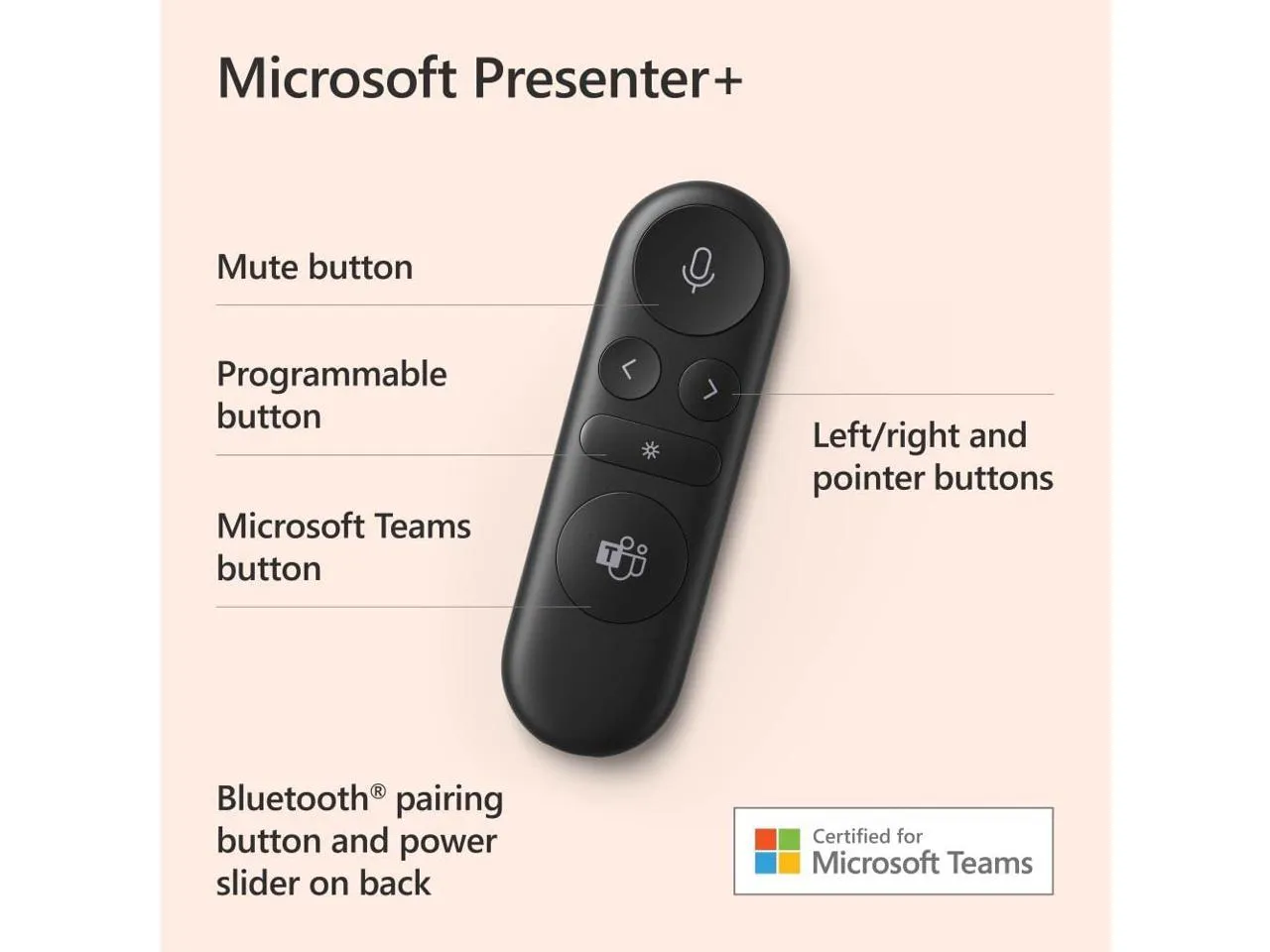 Microsoft Presenter + Black - Wireless Connectivity - Rechargeable Battery - Bluetooth Low Energy 5.1 - 2.4GHz Frequency Range