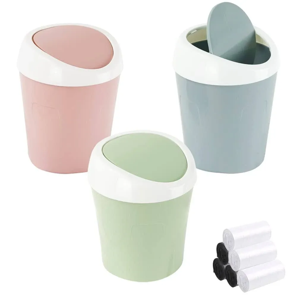 SITAKE Mini Swing Lid Desktop Trash Can, Blue + Green + Pink, Plastic, 3 Colors ...